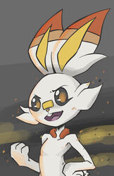  2019 absurd_res anthro biped eyelashes female generation_8_pokemon hi_res lagomorph looking_at_viewer mammal nintendo nude open_mouth pokemon pokemon_(species) pokemorph pose pupils scorbunny snoutless solo tongue unusual_pupils 