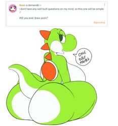  2019 alternate_version_at_source anthro aronhilistix ass big_butt breasts digital_media_(artwork) english_text female green_yoshi looking_at_viewer mario_bros nintendo non-mammal_breasts nude reptile scalie simple_background smile solo tail text white_background yoshi 