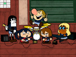  5boys akiyama_mio akiyama_mio_(cosplay) band bass_guitar billy_(grim_adventures) commentary_request cosplay crossover drum drum_set electric_guitar grim_(grim_adventures) guitar hirasawa_yui hirasawa_yui_(cosplay) instrument irwin_(grim_adventures) k-on! keyboard_(instrument) kotobuki_tsumugi kotobuki_tsumugi_(cosplay) mandy_(grim_adventures) multiple_boys nakano_azusa nakano_azusa_(cosplay) pantyhose parody photoshop_(medium) pud&#039;n tainaka_ritsu tainaka_ritsu_(cosplay) the_grim_adventures_of_billy_&amp;_mandy toon_(style) urondo25 