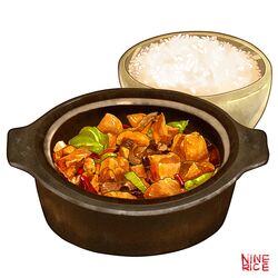  absurdres artist_name bell_pepper bowl chicken_(food) chinese_food commentary_request cooking_pot food food_focus green_pepper highres jiumudao meat mushroom no_humans original realistic rice simple_background still_life vegetable white_background 