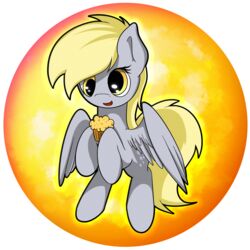  1:1 absurd_res alpha_channel blonde_hair cutie_mark derpy_hooves equid equine eyelashes feathered_wings feathers female feral flamevulture17 food friendship_is_magic fur grey_body grey_feathers grey_fur hair hasbro hi_res mammal muffin my_little_pony mythological_creature mythological_equine mythology open_mouth pegasus solo wings yellow_eyes 