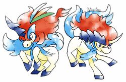  2017 ambiguous_gender artsy-theo blue_body blue_eyes blue_fur blue_hooves blue_horn blue_tail digital_drawing_(artwork) digital_media_(artwork) duo equid equine feral full-length_portrait fur generation_5_pokemon hooves horn keldeo keldeo_(ordinary_form) keldeo_(resolute_form) legendary_pokemon long_tail mammal mane multicolored_body multicolored_fur mythological_creature mythological_equine mythology nintendo on_hind_legs on_model pokemon pokemon_(species) portrait quadruped red_mane side_by_side side_view signature simple_background smile snout tail tan_body tan_fur tan_horn toony two_tone_body two_tone_fur unicorn unicorn_horn white_background 