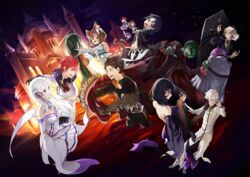  4girls 6+boys black_hair blue_hair cat_boy chains character_doll colored_skin crown crusch_karsten elsa_granhilte emilia_(re:zero) felix_argyle fire green_hair green_skin highres inawa_akito julius_juukulius long_hair meili_portroute multiple_boys multiple_girls natsuki_subaru otoko_no_ko otto_suewen petelgeuse_romaneeconti re:zero_kara_ayamatsu_isekai_seikatsu re:zero_kara_hajimeru_isekai_seikatsu regulus_corneas reinhard_van_astrea roswaal_mansion_maid_uniform white_hair 