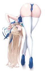  animal_ears aqua_bow aqua_bowtie ass bent_over blonde_hair blue_archive blue_eyes blue_footwear blue_halo blue_leotard blush bow bowtie breasts closed_mouth commentary crossed_legs fake_animal_ears fake_tail female full_body halo hand_on_own_ankle hand_up high_heels highleg highleg_leotard highres large_breasts legs leotard long_hair looking_at_viewer ncontrail_(mgax7527) official_alternate_costume playboy_bunny rabbit_ears rabbit_tail simple_background skindentation solo standing tail thighhighs toki_(blue_archive) toki_(bunny)_(blue_archive) v white_background white_thighhighs white_wrist_cuffs wrist_cuffs 