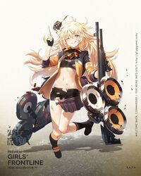  ;q bike_shorts black_footwear black_gloves black_skirt black_socks blonde_hair blue_eyes blush breasts character_name closed_mouth colored_shoe_soles copyright_name fabarm_sat-8 female fingerless_gloves flag full_body girls&#039;_frontline gloves groin gun hair_between_eyes hand_up highres holding holding_gun holding_weapon jacket kneehighs long_hair looking_at_viewer messy_hair midriff miniskirt navel nin_(lion) official_art one_eye_closed open_clothes open_jacket panties pleated_skirt promotional_art rigging s.a.t.8_(girls&#039;_frontline) shield shield_module shoes shotgun skirt small_breasts socks solo sports_bra tongue tongue_out torn_bike_shorts torn_clothes torn_skirt torn_sports_bra underwear very_long_hair watermark weapon web_address white_flag 