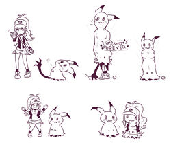  2018 6:5 alternate_species ambiguous_gender assimilation bag bottomwear bracelet breasts closed_eyes clothed clothing dialogue duo english_text female footwear generation_7_pokemon gesture hair hat headgear headwear heart_symbol hilda_(pokemon) human inksgirls interspecies jewelry legwear mammal mimikyu monochrome motion_lines nintendo not_furry pokeball pokedex pokemon pokemon_(species) pokephilia sad sequence shoes short_stack short_stackification shorts shrinking simple_background size_transformation smile socks standard_pokeball standing star surprise text transformation transformation_sequence waving white_background 