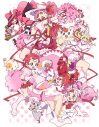  6+girls amulet_heart annotated arm_up bell bishoujo_senshi_sailor_moon bishoujo_senshi_sailor_moon_supers bow brooch bubble_skirt cheerleader chibi_usa chocolat_meilleure choker circlet coco_(yes!_precure_5) collar color_connection comet_(comet-san) commentary cone_hair_bun cosmic_baton_girl_comet-san crescent crescent_earrings crescent_facial_mark crossover cure_dream diana_(sailor_moon) earrings elbow_gloves facial_mark feline fine_(futagohime) fine_(prominence_dress_up)_(futagohime) flower frilled_skirt frilled_sleeves frills fushigiboshi_no_futago_hime gem_wand genre_connection gloves hair_bun hair_ornament hair_ribbon harukaze_doremi heart heart_brooch heart_choker heart_hair_ornament hinamori_amu holding jewelry kaname_madoka kaname_madoka_(magical_girl) kooribinu korean_commentary long_hair magical_girl mahou_shoujo_madoka_magica mahou_shoujo_madoka_magica_(anime) majorika moriya_ririka multiple_crossover multiple_girls navel neck_bell nurse_angel nurse_angel_ririka_sos ojamajo_doremi petals pink_choker pink_eyes pink_flower pink_hair pink_legwear pink_ribbon pink_sailor_collar pink_skirt pink_theme pleated_skirt pom_pom_(cheerleading) precure profile puffy_short_sleeves puffy_sleeves rababou_(comet-san) ran_(shugo_chara!) red_bow red_eyes red_ribbon ribbon sailor_chibi_moon sailor_collar sailor_senshi_uniform shoes short_sleeves short_twintails shugo_chara! simple_background skirt sugar_sugar_rune super_sailor_chibi_moon twintails wand white_bow white_cat white_gloves white_skirt yellow_choker yellow_eyes yes!_precure_5 yumehara_nozomi 