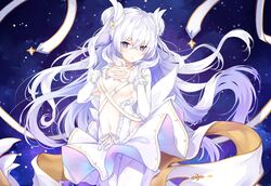  anthro azur_lane dress hakazenanato le_malin_(azur_lane) long_hair pantyhose purple_eyes white_hair 