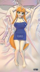  3d_(artwork) 9:16 anthro anthroponiessfm apron apron_only bed big_breasts breasts chai_malai cleavage clothed clothing dakimakura dakimakura_design dakimakura_pose dakimakura_style digital_media_(artwork) equid equine fan_character feet female freckles furniture green_eyes hair hasbro hi_res horn humanoid_feet looking_at_viewer lying mammal mostly_nude my_little_pony mythological_creature mythological_equine mythology on_back on_bed orange_hair plantigrade solo unicorn 