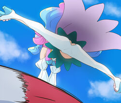  ass blue_hair breasts cloud cure_la_mer female full_body haruyama_kazunori laura_la_mer layered_skirt legs long_hair magical_girl multicolored_hair no_panties pink_hair precure skirt solo spread_legs toes tropical-rouge!_precure very_long_hair white_sleeves 