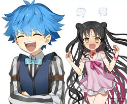  1boy @_@ aged_down babydoll bare_shoulders black_hair blue_hair blue_vest bow bowtie breasts chest_tattoo closed_eyes double_bun dress_swimsuit facial_mark fate/extra fate/extra_ccc fate/grand_order fate_(series) female forehead_mark hair_bun hans_christian_andersen_(fate) laughing long_hair long_sleeves meiji_ken multicolored_hair one-piece_swimsuit open_mouth parted_bangs pink_babydoll pink_hair sessyoin_kiara sessyoin_kiara_(lily) shirt short_hair small_breasts smile streaked_hair striped_clothes striped_shirt swimsuit swimsuit_under_clothes tattoo tearing_up vertical-striped_clothes vertical-striped_shirt very_long_hair vest wavy_hair white_one-piece_swimsuit yellow_eyes 