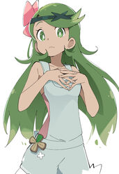  bad_id bad_pixiv_id bright_pupils closed_mouth commentary_request dark-skinned_female dark_skin duplicate female flower green_eyes green_hair hair_down hair_flower hair_ornament ixy long_hair looking_at_viewer mallow_(pokemon) pixel-perfect_duplicate pokemon pokemon_sm simple_background solo white_background white_pupils 