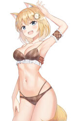  :d absurdres animal_ear_fluff animal_ears arm_up armband armpits bikini blonde_hair blue_eyes blush bob_cut breasts brown_armband brown_bikini cat_ears cat_tail cleavage collarbone commentary cowboy_shot curvy eyelashes eyes_visible_through_hair female frilled_armband frilled_bikini frills gear_hair_ornament hair_between_eyes highres hololive hololive_english k.j. looking_at_viewer medium_breasts navel open_mouth plaid plaid_bikini round_teeth short_hair simple_background smile solo standing stomach swimsuit tail teeth upper_teeth_only virtual_youtuber watson_amelia white_background 