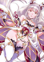  absurdres animal_ears blunt_bangs breasts cat_ears chest_jewel cleavage detached_sleeves facial_mark female grey_hair highleg highleg_leotard highres leotard long_hair low_twintails nia_(blade)_(xenoblade) nia_(xenoblade) small_breasts solo thighhighs twintails ug333333 very_long_hair xenoblade_chronicles_(series) xenoblade_chronicles_2 yellow_eyes 