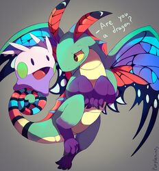  &gt;:( :d artist_name brightwing claws commentary crossover dragon english_commentary english_text goomy grey_background heroes_of_the_storm multicolored_tail multicolored_wings no_humans open_mouth pokemon pokemon_(creature) purpleninfy simple_background sitting_on_another&#039;s_tail smile tail v-shaped_eyebrows warcraft wings world_of_warcraft yellow_eyes 