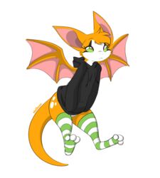  2019 anthro bat clothed clothing dust:_an_elysian_tail female fidget_(elysian_tail) flying frown fur green_eyes hair halbean hand_in_pocket hands_in_both_pockets hi_res hoodie legwear looking_at_viewer mammal nimbat orange_body orange_fur orange_wings pockets simple_background solo text thigh_highs topwear white_background white_body white_fur wings 