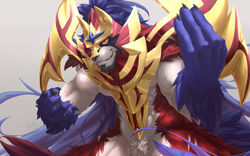  16:10 2019 alternate_version_at_source anthro anthrofied canid canine crowned_shield_zamazenta generation_8_pokemon hi_res legendary_pokemon looking_at_viewer male mammal muscular muscular_anthro muscular_male nintendo pokemon pokemon_(species) pokemorph simple_background skarltano solo standing widescreen zamazenta 