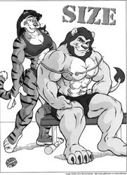  abs big_muscles cooner duo exercise felid female lion male mammal monochrome muscular muscular_female pantherine tiger workout 