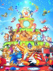  6+boys 6+girls amy_rose animal_nose anniversary bat_girl big_the_cat blaze_the_cat cake caliburn_(sonic) chao_(sonic) charmy_bee cheese_(sonic) chili_dog chip_(sonic) commentary_request cream_the_rabbit cubot cupcake dr._eggman dual_persona e-102_gamma e-123_omega espio_the_chameleon everyone food furry furry_female furry_male gloves green_hill_zone highres jet_the_hawk knuckles_the_echidna laughing marine_the_raccoon metal_sonic multiple_boys multiple_girls orbot party party_popper pink_fur pink_hair plate poroi_(poro586) princess_elise_the_third robot rouge_the_bat shadow_the_hedgehog shahra silver_the_hedgehog sonic_(series) sonic_adventure sonic_adventure_2 sonic_and_the_black_knight sonic_and_the_secret_rings sonic_boom_(series) sonic_colors sonic_heroes sonic_riders sonic_rush_adventure sonic_the_hedgehog sonic_the_hedgehog_(2006) sonic_the_hedgehog_(classic) sonic_unleashed sticks_the_badger storm_the_albatross table tails_(sonic) tikal_the_echidna type-j_(sonic_riders) type-s_(sonic_riders) type-w_(sonic_riders) vector_the_crocodile wave_the_swallow white_gloves wisp_(sonic) yacker_the_wisp 