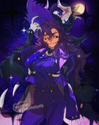  alternate_costume black_fur black_sclera claws colored_sclera dark-skinned_female dark_skin demon_girl demon_horns eyebrow_cut female hat horns kuma20151225 low_wings luz_noceda luz_noceda_(titan) necktie oerba_yun_fang purple_hair purple_suit scar smile stringbean_(the_owl_house) suit suspenders the_owl_house wings witch_hat yellow_eyes 