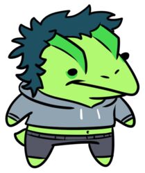  alpha_channel anthro bottomwear cavemanon_studios chibi clothed clothing colored dilophosaurid dilophosaurus dinosaur extinct goodbye_volcano_high hair hoodie male midriff milhouse_(gvh) navel nrool pants prehistoric_species reptile scalie simple_background snoot_game solo theropod topwear transparent_background 