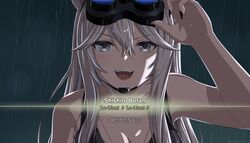  animal_ears breasts chin_strap female fingernails gardavwar goggles goggles_on_head grey_eyes grey_hair hair_between_eyes hololive large_breasts lion_ears lion_girl long_fingernails long_hair metal_gear_(series) metal_gear_solid_v:_the_phantom_pain night_vision_device official_alternate_costume official_alternate_hairstyle rain shishiro_botan shishiro_botan_(button-down) solo tank_top translated virtual_youtuber 