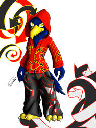 2012 3:4 acethebigbadwolf anthro avian beak biped bird bottomwear brian clothing directional_arrow falcon falconid feathers feet graffiti hi_res hoodie male oversized_bottomwear oversized_clothing oversized_pants pants smile solo standing talons toes topwear yellow_eyes