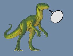 ambiguous_gender digitigrade dinosaur dromaeosaurid extinct feral narse prehistoric_species reptile scalie solo speech_bubble tail theropod velociraptor