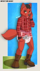 ageplay anthro bear blush boots canid canine canis clothing diaper footwear fur infantilism male mammal mercy_(mercybolf) red_body red_fur roleplay solo tools white_diaper wolf wrench yuniwolfsky