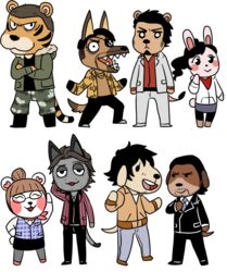  2017 alternate_species ambiguous_gender animal_crossing anthro ascot bear black_hair black_nose blush boots bottomwear camo canid canine canis closed_eyes clothed clothing coat crossover daigo_dojima denim denim_bottomwear denim_clothing digital_media_(artwork) domestic_cat domestic_dog eye_patch eyebrows eyewear fangs felid feline felis female floppy_ears footwear full-length_portrait fully_clothed furgonomics furrification glasses goro_majima group hair half-closed_eyes hana_(yakuza) hand_behind_head happy haruka_sawamura heart_symbol hood hooded_jacket hoodie jacket jeans jewelry kazuma_kiryu lagomorph legwear leporid lion looking_at_viewer male mammal narrowed_eyes necklace necktie nintendo open_mouth open_smile pantherine pants pockets portrait pose rabbit sharp_teeth shirt shoes short_hair shun_akiyama simple_background skirt smile standing stockings suit suit_jacket taiga_saejima tail tail_through_skirt tatsuo_shinada teeth tiger tongue topless topwear torabisutouchdown_(artist) undershirt vest what white_background yakuza_(series) 