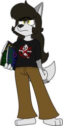  2018 3_toes 4_fingers aged_down alpha_channel anthro barefoot bellbottoms biped black_clothing black_eyebrows black_nose black_pupils black_shirt black_t-shirt black_topwear bottomwear breasts brown_bottomwear brown_clothing brown_pants canid canine canis chokovit_(artist) clothed clothed_anthro clothed_female clothing colored digital_drawing_(artwork) digital_media_(artwork) dipstick_tail english_text eyebrow_through_hair eyebrows feet female female_anthro fingers fluffy fluffy_tail front_view full-length_portrait fur gloves_(marking) green_text grey_body grey_ears grey_fur grey_inner_ear grey_markings grey_tail hair hi_res holding_magazine leg_markings magazine mammal marion_wells markings mole_(marking) mole_under_eye pants portrait prick_ears pupils shirt simple_background socks_(marking) solo standing t-shirt tail tail_markings teenager text toes topwear translucent translucent_hair transparent_background wolf wolf_tail yellow_eyes yellow_text young 