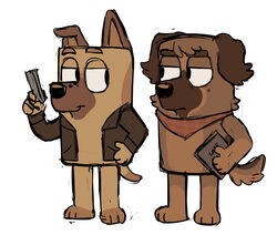  alternate_species ambiguous_gender anthro bandana bandanna_only bluey_(series) book brother_(lore) brothers_(lore) brown_body brown_fur bunbunpa canid canine canis dean_winchester domestic_dog duo eyebrows facial_markings floppy_ears freckles fur furrification gun head_markings head_tuft hi_res hindpaw holding_book holding_gun holding_object holding_weapon jacket_only kerchief kerchief_only lidded_eyes mammal markings mole_(marking) mostly_nude muzzle_(marking) one_ear_up paws prick_ears ranged_weapon sam_winchester sibling_(lore) smile snout snout_markings style_parody supernatural_(tv_show) tail toony tuft weapon 