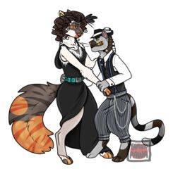  1920s 1930s alpha_channel anthro cigar clothing dancing domestic_cat dress duo felid feline felis female flapper_dress hi_res maine_coon male male/female mammal romantic romantic_couple size_difference tabby_cat yamatopawa zoot_suit 