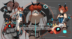  adjusting_hair adoptable ahoge animal_ears artist_name asymmetrical_legwear bag bare_back bare_shoulders belt belt_bag belt_buckle big_hair black_background black_bag black_belt black_bow black_collar black_footwear black_gloves blue_bracelet blue_eyes blue_ribbon blue_shirt boots bow breasts brown_bag brown_belt brown_thighhighs buckle cleaver collar commentary cross-laced_footwear decalcomanica denim denim_shorts detached_collar double_bun elbow_gloves english_commentary english_text feet_out_of_frame female first_aid_kit footwear_ribbon from_behind full_body gloves grey_background hair_bun hair_ornament hairbow hairclip heart highres holding holding_wrench kanlamari kneeling leg_belt long_hair medium_breasts mismatched_legwear multiple_views orange_hair orange_socks original parted_lips rabbit_ears reference_sheet ribbon robot shirt short_shorts shorts shoulder_bag shoulder_blades side_slit single_sock single_thighhigh sleeveless sleeveless_shirt socks spoken_heart thigh_belt thigh_strap thighhighs tomato_(kanlamari) twintails two-tone_background very_long_hair watermark white_shorts wrench x_hair_ornament 