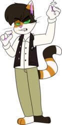  2018 3_toes 4_fingers alpha_channel anthro barefoot biped biting_on_toothpick black_clothing black_topwear black_vest black_whiskers bottomwear brown_markings brown_stripes button_(fastener) calico_cat cat_tail cheek_tuft chokovit_(artist) clothed clothed_anthro clothed_female clothing colored digital_drawing_(artwork) digital_media_(artwork) dixon_vance domestic_cat dress_shirt ear_piercing emanata eye_markings eyebrow_through_hair eyebrows facial_piercing facial_tuft feet felid feline felis female_anthro fingers flash_emanata front_view full-length_portrait fur fur_tuft green_eyes green_sclera grey_piercing hair hi_res leg_markings lip_piercing long_tail looking_at_viewer male mammal markings mottled multicolored_ears narrowed_eyes no_pupils open_mouth orange_markings orange_stripes pants pawpads piebald piercing pink_inner_ear pink_nose pink_pawpads portrait prick_ears school_uniform shirt simple_background snapping_fingers socks_(marking) solo standing striped_markings striped_tail stripes tail tail_markings tan_bottomwear tan_clothing tan_pants teenager teeth toeless_(marking) toes toothpick topwear translucent translucent_hair transparent_background tuft uniform vest whiskers white_body white_clothing white_dress_shirt white_fur white_shirt white_tail white_topwear young 