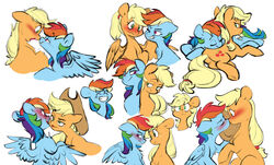  2022 absurd_res alternate_species applejack_(mlp) ass blonde_hair blue_body blue_fur closed_eyes clothing cowboy_hat cutie_mark doodlemark duo earth_pony equid equine eye_contact eyebrows female female/female feral feral_on_feral friendship_is_magic fur green_eyes hair half-closed_eyes hasbro hat headgear headwear hi_res horse kissing long_hair looking_at_another mammal multicolored_hair my_little_pony mythological_creature mythological_equine mythology narrowed_eyes orange_body orange_fur pegasus pony purple_eyes quadruped rainbow_dash_(mlp) rainbow_hair simple_background smile tail toothy_grin white_background wings yellow_tail 