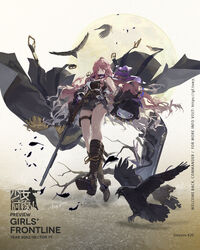  ballistic_shield belt belt_boots bird black_belt black_footwear boots buckle character_name copyright_name cross female from_below full_body girls&#039;_frontline groin gun highres holding holding_gun holding_weapon legs long_hair looking_at_viewer looking_down official_art plus_sign pump_action purple_hair purple_scarf scarf shield solo stevens_620_(girls&#039;_frontline) stevens_model_520/620 unworn_belt unworn_scarf weapon weapon_name white_background xiao_qiang_sang 