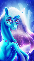  auroricorn blue_body blue_fur blue_hair blue_theme comet_(mlp) cool_colors equid equine eyewear feral fur glasses gradeint_hair hair hasbro hexagon hexagonal_glasses hi_res horn jewelry leg_markings male mammal markings mlp_g5 my_little_pony mythological_creature mythological_equine mythology necklace oneiria-fylakas portrait purple_body purple_eyes purple_fur socks_(marking) solo sparkles teal_theme unicorn white_hair 