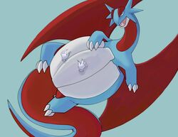  2022 absurd_res ambiguous_gender belly belly_rub belly_squish big_belly blue_background blue_body claws closed_eyes digital_drawing_(artwork) digital_media_(artwork) disembodied_hand dragon duo fangs feral generation_3_pokemon grey_body grey_scales hand_on_belly happy hi_res long_tail lying multicolored_body mythological_creature mythological_scalie mythology nintendo on_back open_mouth open_smile overweight overweight_ambiguous overweight_feral pokemon pokemon_(species) quadruped red_body reptile salamence scales scalie simple_background smile solo_focus squish tail teeth wings xeniyy 