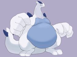  2023 ambiguous_gender anthro belly belly_overhang big_belly big_hands big_tail biped blue_belly blue_body chubby_cheeks digital_drawing_(artwork) digital_media_(artwork) double_chin featureless_crotch feet full-length_portrait generation_2_pokemon grey_background legendary_pokemon looking_at_viewer lugia moobs multicolored_body nintendo obese obese_ambiguous obese_anthro overweight overweight_ambiguous overweight_anthro pokemon pokemon_(species) portrait simple_background solo standing tail tailbutt thick_tail thick_thighs three-quarter_view two_tone_body white_body xeniyy 