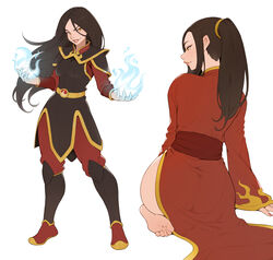  armor ass avatar:_the_last_airbender avatar_legends azula barefoot black_hair blue_fire breasts cheshirrr collage female fire highres long_hair long_sleeves medium_breasts no_panties red_robe red_sash robe sash seiza simple_background sitting soles toes very_long_hair white_background yellow_eyes 