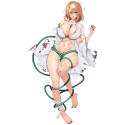  :o aqua_eyes arm_under_breasts bandaged_ankle barefoot between_breasts black_nails blonde_hair blood blood_from_eyes blood_on_breasts blood_on_clothes blood_on_leg blush breasts cleavage collarbone entangled fake_blood feet female fingernails frost_serpent_(last_origin) full_body ghost_costume hair_intakes halloween halloween_costume highres hose huge_breasts injury japanese_clothes kimono knees_together_feet_apart last_origin leg_up legs linea_alba looking_at_viewer loose_bandages nail_polish naked_kimono navel official_alternate_costume official_art open_clothes open_kimono open_mouth see-through see-through_kimono sharp_fingernails shiroshouzoku short_hair short_kimono simple_background solo tachi-e third-party_source toenail_polish toenails toes torn_clothes torn_kimono transparent_background triangular_headpiece tunamayo_(dsasd751) water water_pump wet wet_clothes wet_kimono white_kimono wide_sleeves 