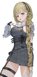  :p arm_cutout belt black_belt black_gloves black_hair black_nails black_ribbon blue_eyes blush braid breasts brown_hair cattleya_regina_games collar corset cowboy_shot dress female fingerless_gloves fishnet_pantyhose fishnets floral_print french_braid gloves grey_dress grey_shirt hair_ornament hair_ribbon hanabusa_lisa hanabusa_lisa_(4th_costume) highres large_breasts long_braid long_hair long_sleeves looking_at_viewer mawarru multicolored_hair official_alternate_costume official_alternate_hairstyle pantyhose pleated_dress ribbed_dress ribbon shirt short_dress side_braid sideboob simple_background skindentation solo strap_lift streaked_hair suspenders thigh_strap tongue tongue_out too_many too_many_belts very_long_hair virtual_youtuber vspo! white_background white_collar wing_collar 