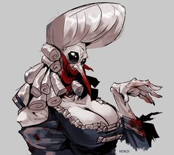  animal_humanoid arthropod arthropod_humanoid beady_eyes big_breasts black_eyes blood blood_in_mouth blood_on_face bloodsucker_(darkest_dungeon) blue_clothing blue_dress bodily_fluids breasts cleavage clothed clothing courtesan_(darkest_dungeon) darkest_dungeon dress female fly_(animal) fly_humanoid grey_background hair hi_res huge_breasts humanoid insect_humanoid insects looking_at_viewer metal_gy mosquito_humanoid pale_skin pointy_nose sharp_teeth simple_background solo teeth vampire white_hair 