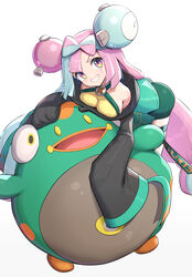  absurdres aqua_hair ass asymmetrical_bangs bare_shoulders bellibolt bent_over bike_shorts black_jacket blunt_ends bow-shaped_hair breasts character_hair_ornament collarbone female gonzarez green_jacket green_shorts grin hair_ornament highres iono_(pokemon) jacket large_breasts long_hair long_sleeves looking_afar looking_at_viewer low-tied_long_hair multicolored_clothes multicolored_hair multicolored_jacket pink_eyes pink_hair pokemon pokemon_(creature) pokemon_masters_ex sharp_teeth shirt shorts sideboob simple_background skindentation sleeveless sleeveless_shirt sleeves_past_fingers sleeves_past_wrists smile split-color_hair star_(symbol) star_in_eye symbol_in_eye teeth thigh_strap thighs two-tone_hair two-tone_jacket v-shaped_eyebrows very_long_sleeves white_background wide_sleeves yellow_shirt 