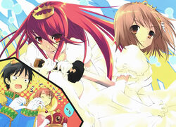  1boy 3girls ito_noizi katana long_hair multiple_girls photoshop_(medium) red_hair sakai_chigusa sakai_yuuji shakugan_no_shana shana sword weapon yoshida_kazumi 