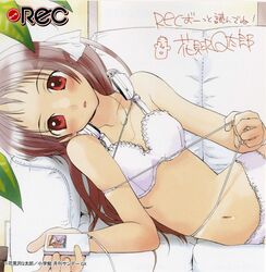  absurdres digital_media_player female hanamizawa_q-tarou headphones headphones_around_neck highres ipod lingerie navel onda_aka rec_(manga) scan scan_artifacts solo underwear 