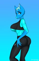  absurd_res anthro ass athletic_wear big_breasts big_butt bottomwear bra breasts canid canine clothed clothing eon female hi_res mammal pants sexycomps solo sport sports_bra sweatpants underwear yoga yoga_pants 