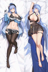  arm_behind_head arm_under_breasts arm_up armpits azur_lane bare_shoulders barefoot bed_sheet black_dress black_gloves black_headband black_pantyhose black_shorts black_tank_top blue_hair blue_jacket blush bracelet breasts cha_hou cleavage clothes_writing clothing_cutout collarbone commentary covered_navel dakimakura_(medium) dress essex_(a_trip_down_route_66)_(azur_lane) essex_(azur_lane) essex_(craft_fairytail)_(azur_lane) evening_gown feet female from_above full_body gem gloves green_gemstone groin hair_between_eyes halter_dress halterneck hand_on_own_face headband highres hip_vent jacket jewelry knee_up large_breasts long_hair long_sleeves looking_at_viewer lying md5_mismatch midriff multiple_views navel necklace nose_blush off_shoulder official_alternate_costume on_back open_clothes open_jacket pantyhose parted_lips pillow ponytail resolution_mismatch sample_watermark shadow sheet_grab short_shorts shorts side_cutout sidelocks skindentation sleeveless smile source_larger tank_top taut_clothes teeth thigh_strap thighhighs twintails two-tone_gloves two-tone_shirt upper_teeth_only very_long_hair waist_cape watermark white_gloves white_tank_top yellow_eyes 