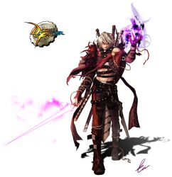  belt belts blademaster dfo dungeon_and_fighter dungeon_fighter_online energy evilgun ghost_knight glowing glowing_hand katana slayer slayer_(dungeon_and_fighter) soul_bender soul_bringer soul_reaper strap straps sword weapon white_hair 